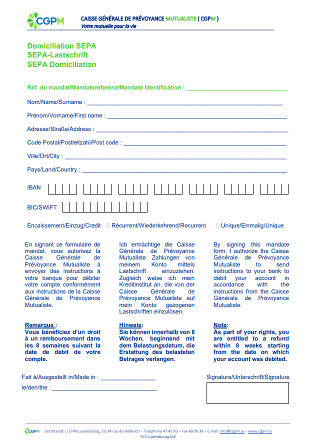 Domiciliation SEPA